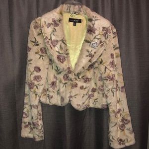 Black Rivet Faux Fur Floral Coat - Women’s L
